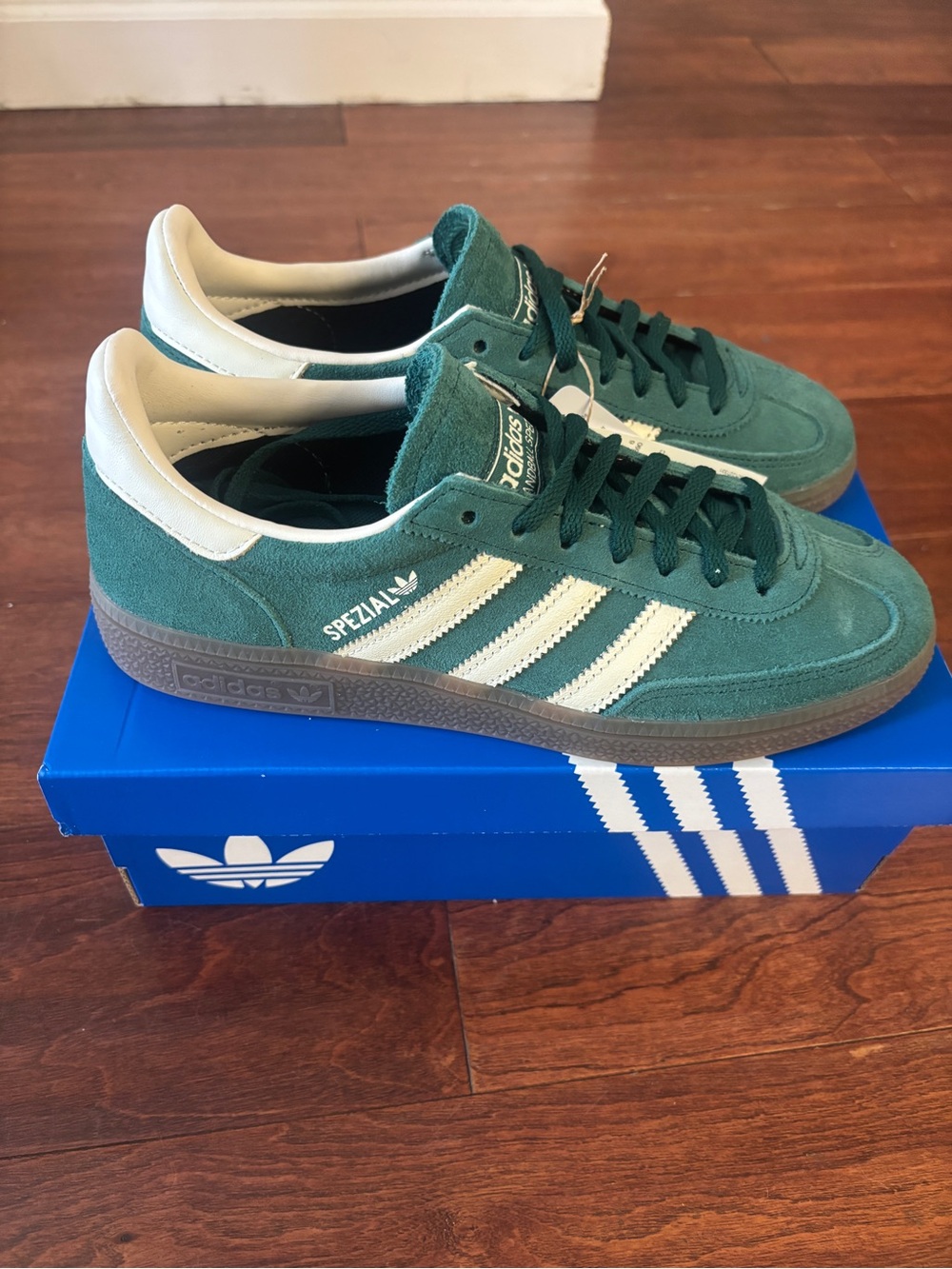 Adidas Handball Spezial Green Suede Sneakers with White Stripes - Picture 5 of 7